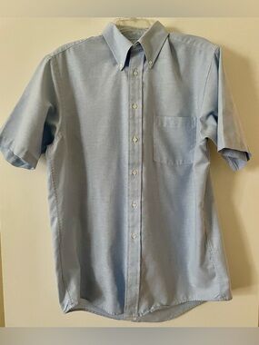 Arrow Dover Size 16 Large Blue Short Sleeve Button Down Shirt Pocket